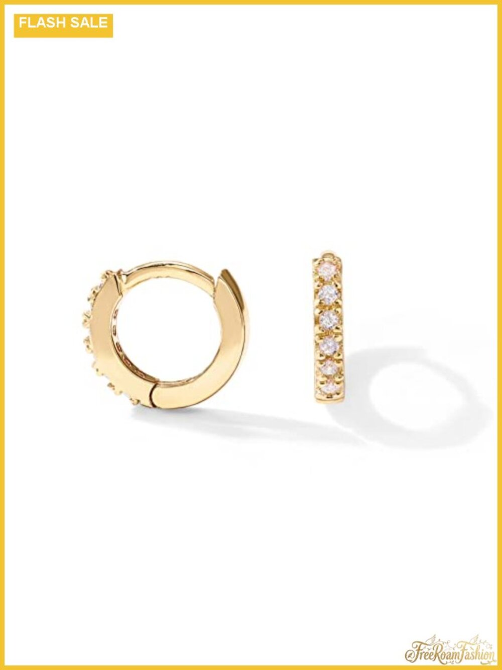 14K Gold Plated Dainty CZ Huggie Earrings for Women, Hoop Piercing